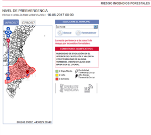 Mapa de Pre Emergencias para hoy del 112 de la Comunitat Valenciana