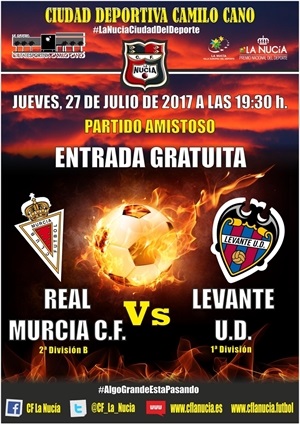 Cartel del partido de fútbol entre el Levante y el Real Murcia