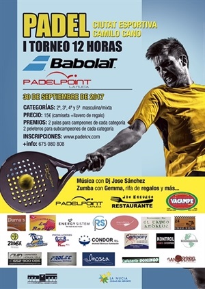 Cartel del I Torneo de Pádel 12 horas de Padelpoint La Nucía