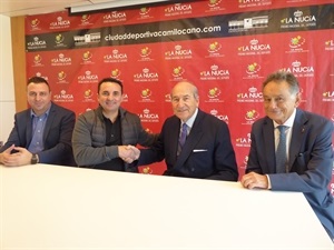 Conrado Durántez, pte. Academia Olímpica Española, Pablo Galán, secretario de la Academia Olímpica Española, Bernabé Cano, alcalde de La Nucía y Sergio Villalba, concejal de Deportes