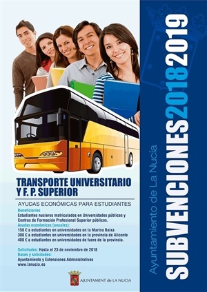 Cartel de la subvención del Transporte Universitario y FP Superior de La Nucía