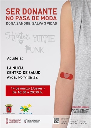 La Donación de Sangre de marzo se realizará este próximo jueves de 16,30 a 20,30 horas