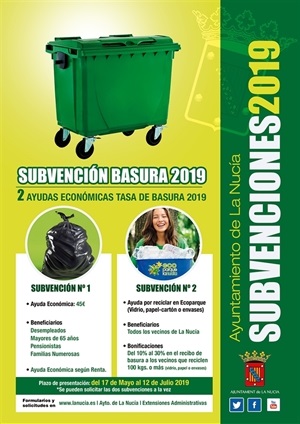 Cartel de la Subvención de la Basura de La Nucía en 2019