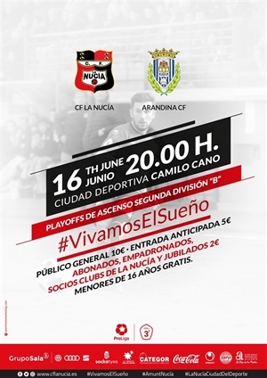 Cartel del partido CF la Nucía vs. Arandina CF del próximo domingo