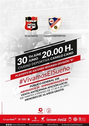 Cartel del partido entre el CF La Nucía y el Linares Deportivo