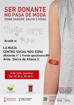 El Centro de Transfusiones de la Comunidad Valenciana se desplaza a La Nucía el jueves 4 de julio