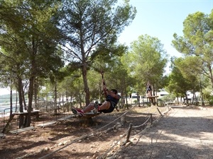 Todos los circuitos del Forestal Park de La Nucía conectan los árboles con diferentes tirolinas o puentes colgantes