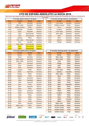 Horarios definitivos del Campeonato de España de Atletismo 2019