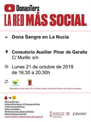 Cartel de la Donación de Sangre de octubre de 2019 en La Nucía