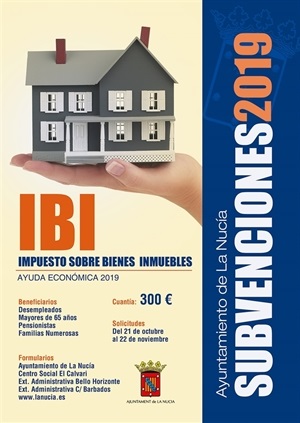 Cartel de la Subvención del IBI 2019 de La Nucía