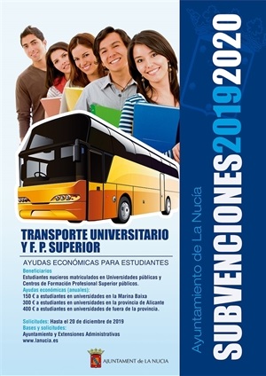 Cartel de la subvención del Transporte Universitario y FP Superior de La Nucía