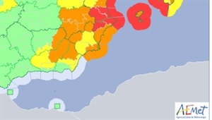Mapa de pre emergencias activadas por AEMET para mañana luens 20 de enero