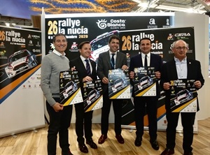 Miguel Fuster, pentacampeón de España de Rallyes, Manuel Aviñó, pte RFEDA, Vicente Cabanes, director Rallye La Nucía, Carlos Mazón, pte Diputación de Alicante y Bernabé Cano, alcalde de La Nucía