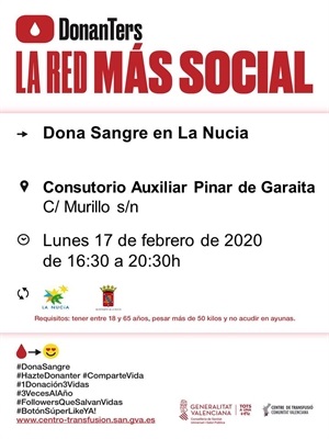 La donación de sangre de este mes de febrero será el lunes 17