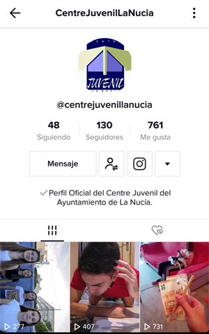 En total la cuenta del Centre Juvenil La Nucía en Tik Tok ha registrado 761 me gusta