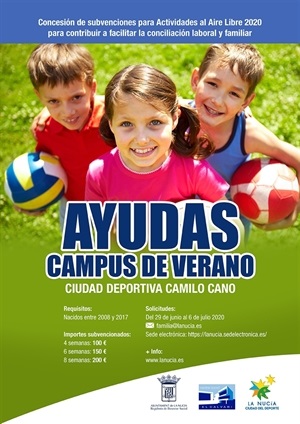 Cartel de la nueva "Ayuda A Campus de Verano" del Ayuntamiento de La Nucía