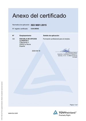 Como novedad este año el nuevo centro de formación “Escuela de Oficios La Nucía II” también ha obtenido este certificado