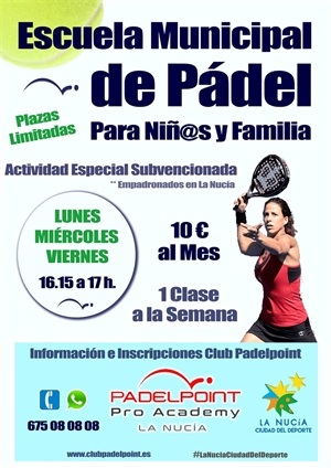 Imagen del Cartel de la Escuela Municipal de Pádel de La Nucía