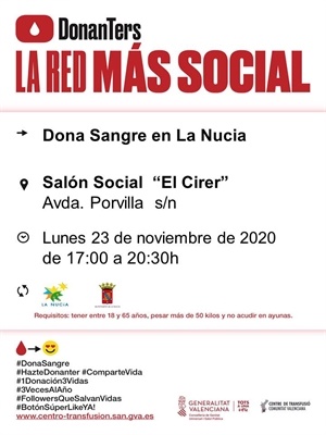 Esta captación tendrá lugar de 17 a 20,30 horas