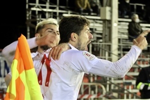 Morgado celebrando su gol ante el Calahorra