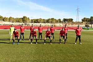 Imagen de la alineación del CF La Nucía en el partido de ayer de Copa del Rey