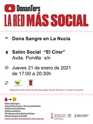 Cartel donación de sangre del 21 de enero en La Nucía