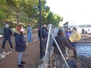 Varias alumnas explicando el proyecto de semillero dentro del espacio educativo del Aula de la Naturaleza