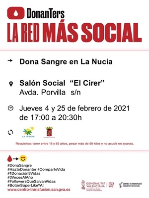 Cartel Donaciones de sangre de febrero en La Nucía