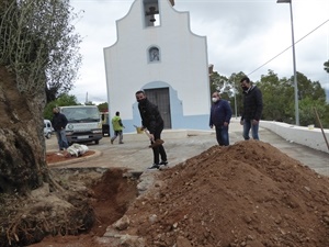 Bernabé Cano, alcalde de La Nucía, aportando una pala de tierra el nuevo árbol