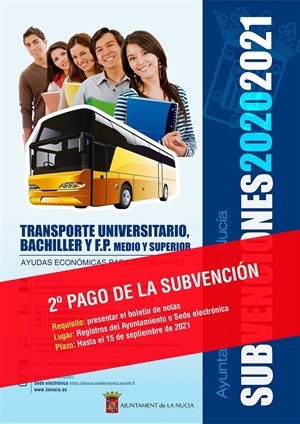 Cartel recordatorio de la subvención del Transporte curso 2020-2021