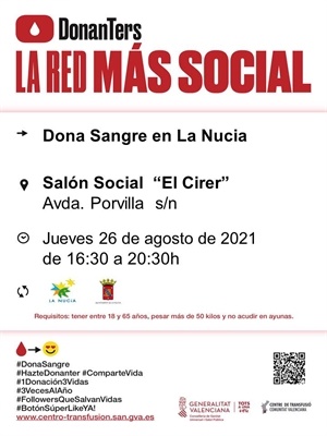 El horario de la donación de sangre será de 16,30 a 20,30 horas en el Cirer